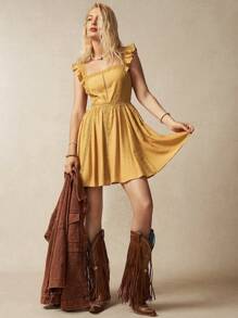 Bohemela Váy kỳ nghỉ chắp vá ren dành cho nữ - Màu vàng - Xem 6