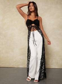 Forever 21 Lace Long See-Through Patchwork Hot Girl Sexy Top - Black - View 6