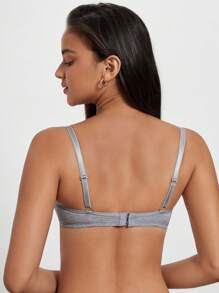Women's Casual Grey Fabric Bra With Delicate Contrast Lace Trim Medium Stretch Plain Design - Grey - View 2