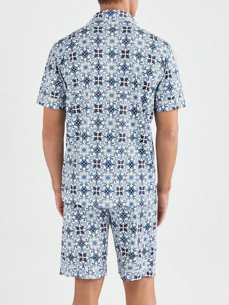 Men's Fashion Printed Short Sleeve Shirt And Shorts Pajama Set