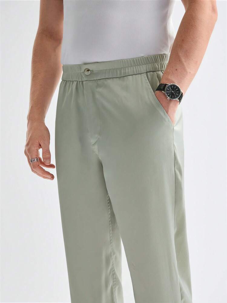 New Men's Solid Color Woven Casual Jogger Pants