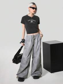 SHEIN Coolane Women Vintage Street Fashion Personalized Spring/Summer All-Match Cargo Long Pants - Grey - View 6