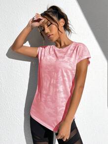 Gameset SHEIN Sport Mock Neck Letter & Tie Dye Print Crop Sports Tee Fitted Shirt Workout Tank Top Gym Women Shirts