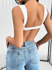 Lunelith SHEIN Lunessa Sleeveless Solid Color Square Neck Sexy Crop Top For Women, Summer