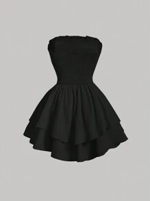 SHEIN MOD Ladies Simple Solid Color Daily Strapless Dress