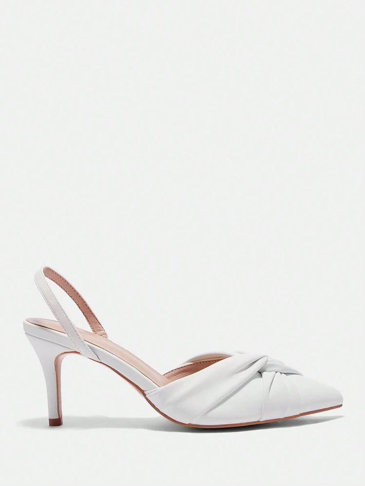 CUCCOO BIZCHIC White PU Women Pointed Toe Low Heeled Shoes With Ankle Strap Elegant Basics Business Casual Business Chic