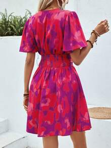 SHEIN LUNE Robe courte d'été pour femme avec col en v superposé à volants et manches courtes à imprimé tie-dye