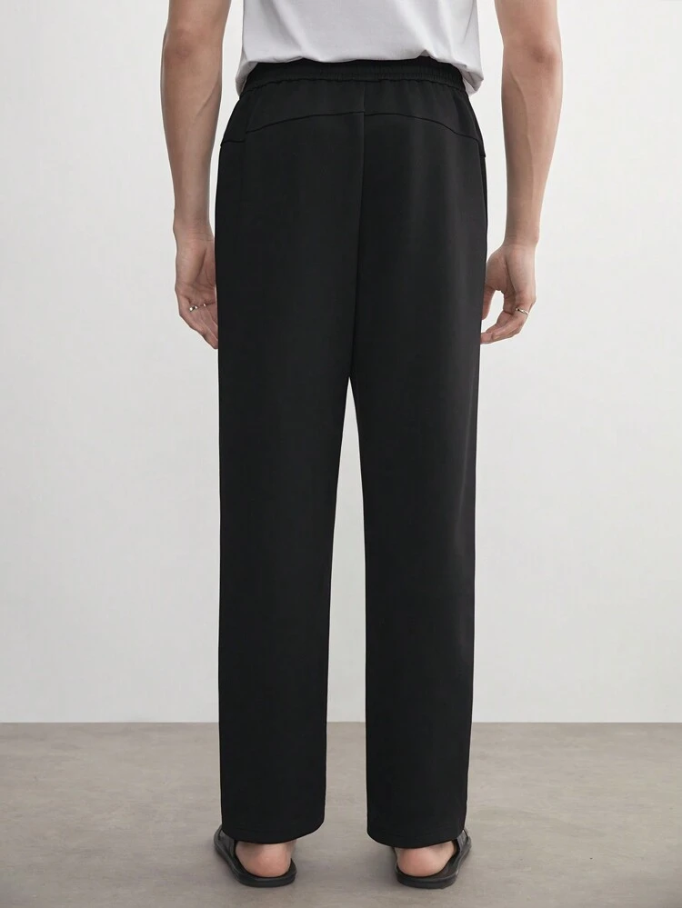 Men's Old Money Style Knitted Business Casual Solid Color Drawstring Tapered Leg Pants, Suitable For Spring And Summer, Everyday Wear