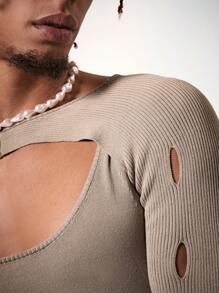 Manfinity Fever City 男士 Pride 时尚修身镂空纯色长袖毛衣