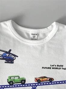 SHEIN Leap Crew 趣味玩具，適合夏季穿著的年輕男孩休閒短袖圓領T恤 - 白色 - 查看 4