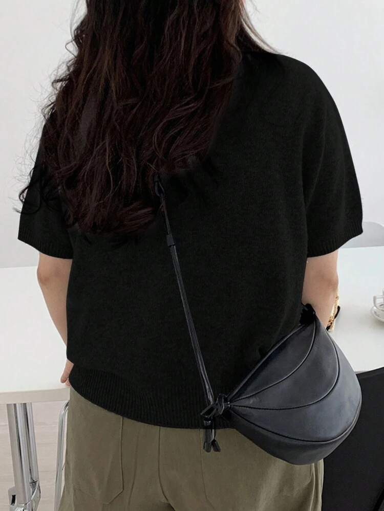 Dazy Petite Plus Plus Size Casual Solid Color Short Sleeve Knit Top For Spring And Summer