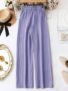 SHEIN LUNE 女士度假休閒寬鬆直筒紙袋腰長褲 - 紫色 - 查看 2