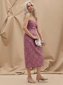 SHEIN LUNE Váy quây không đối xứng chắp vá màu hồng bụi bặm mùa hè thanh lịch dành cho nữ có xẻ lưng - Bụi hồng - Xem 3