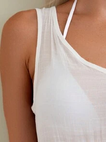 Swim Vcay 女士假日海灘純色無袖透視罩衫連衣裙 - 白色 - 查看 5