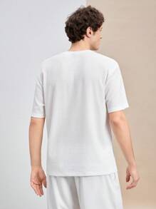 Manfinity VCAY Ensemble de 3 pièces de nouveaux t-shirts à manches courtes et col rond en tricot ample pour hommes avec épaules tombantes, convient pour un port quotidien au printemps et en été - Multicolore - Voir 2
