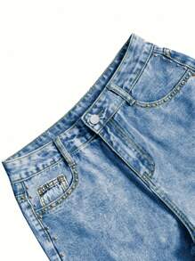 Side Rivet Straight Leg Jeans - Medium Wash - View 4