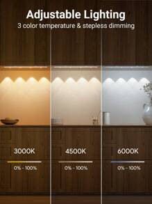 Teckwe LED Cabinet Light Strip With Motion Sensor,Rechargeable Ultra-Thin Body Induction 3 Color Intelligent Light For Kitchen Counter,Bedroom,Wardrobe Home Decor No Installation Required,Paste To Use - White - View 4