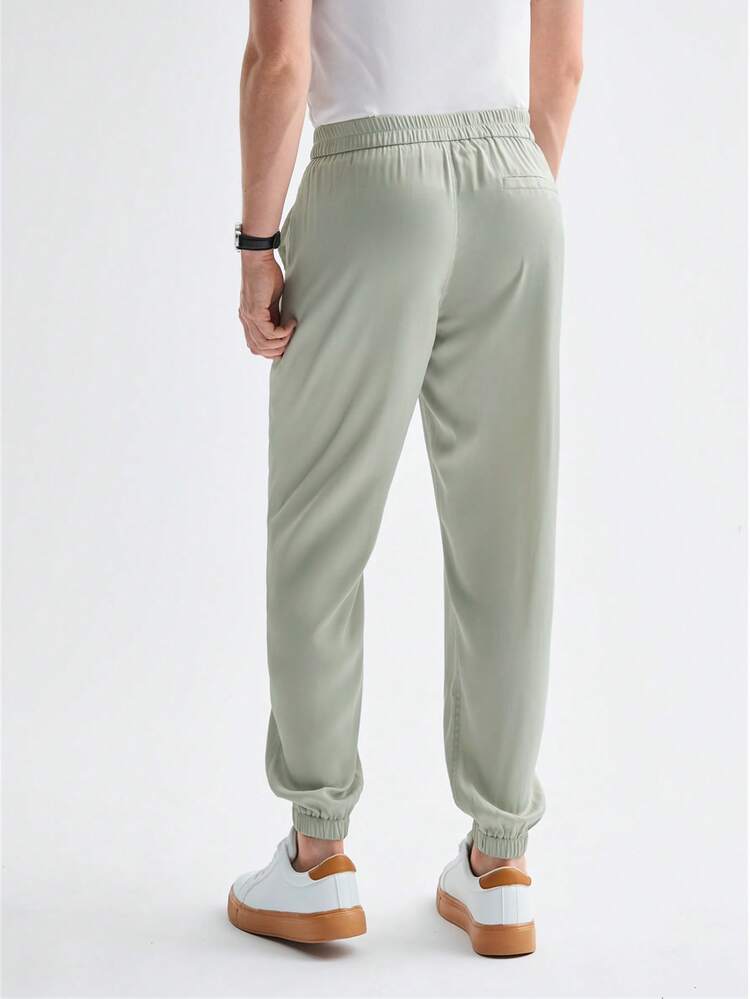 New Men's Solid Color Woven Casual Jogger Pants