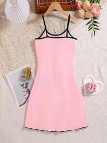 SHEIN Women's Teddy Bear Print Ruffle Hem Spaghetti Strap Nightgown - Pink - View 2