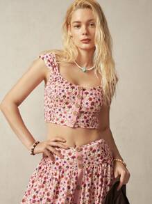 Bohemela Conjunto de dos piezas de top corto y falda de flores Ditsy para mujer para vacaciones