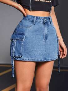 SHEIN EZwear Damska prosta, dżinsowa spódnica w kształcie litery A do noszenia na co dzień