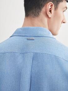 AKNOTIC Business Casual Easy Care Men's Woven Casual Navy Blue Solid Slim Fit Shirt With Straight Shoulders, Long Sleeves, Suitable For Spring And Summer