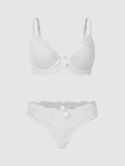 Bloemen Kanten Underwire Lingerie Set, BH Slipje Set view 8