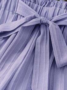 SHEIN LUNE 女士度假休閒寬鬆直筒紙袋腰長褲 - 紫色 - 查看 5