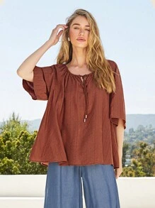 Forever 21 Chemise de vacances décontractée pour femmes, unie de couleur unicolore avec nouage à l'encolure