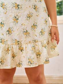 Dreamara Jupe plissée de grande taille à motif floral texturé de plusieurs couleurs, style pastoral romantique