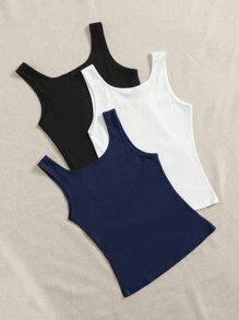 SHEIN EZwear 夏季三件装罗纹针织修身打底背心