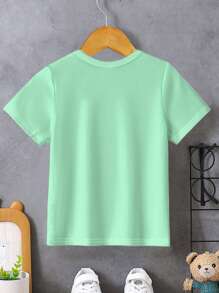 SHEIN Monster Truck And Young Boy Casual Simple Car Print Short Sleeve Round Neck T-Shirt, Suitable For Summer