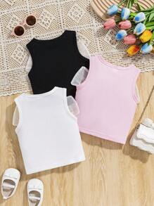 Baby Girl Sleeveless Top Set With Sweet Bowknot Decoration, Summer - Multicolor - View 2