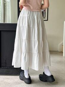 DAZY Women's Solid Color Bow Decorated Ruffle Hem Casual Skirt For Summer