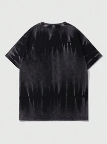 ROMWE MEN Street Life Men's Snow Wash T-Shirt, Suitable For Spring And Summer (Snow Washed Effect Random) - Black - View 2