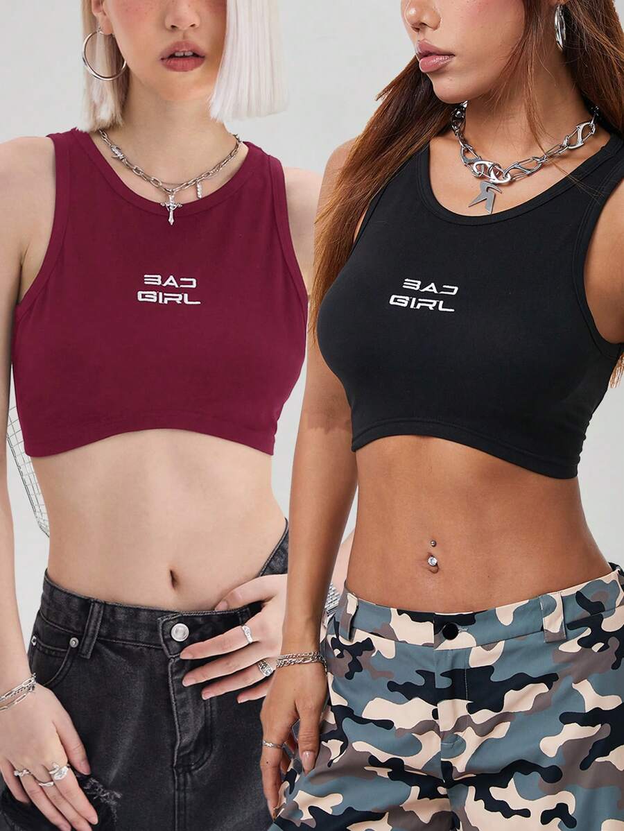 SHEIN EZwear 2024 Sports Street Slim Crop Letter Print Crop Tank Top - Multicolor - View 1