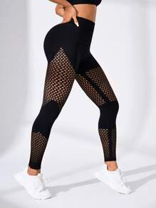 Easithlete Quần yoga thể thao lưới nhuộm cà vạt dành cho nữ - màu đen - Xem 4