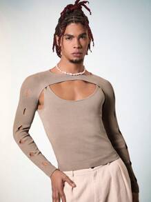 Manfinity Fever City 男士 Pride 时尚修身镂空纯色长袖毛衣