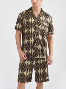 男士印花短袖和短褲家居套裝 - 彩色 - 查看 1