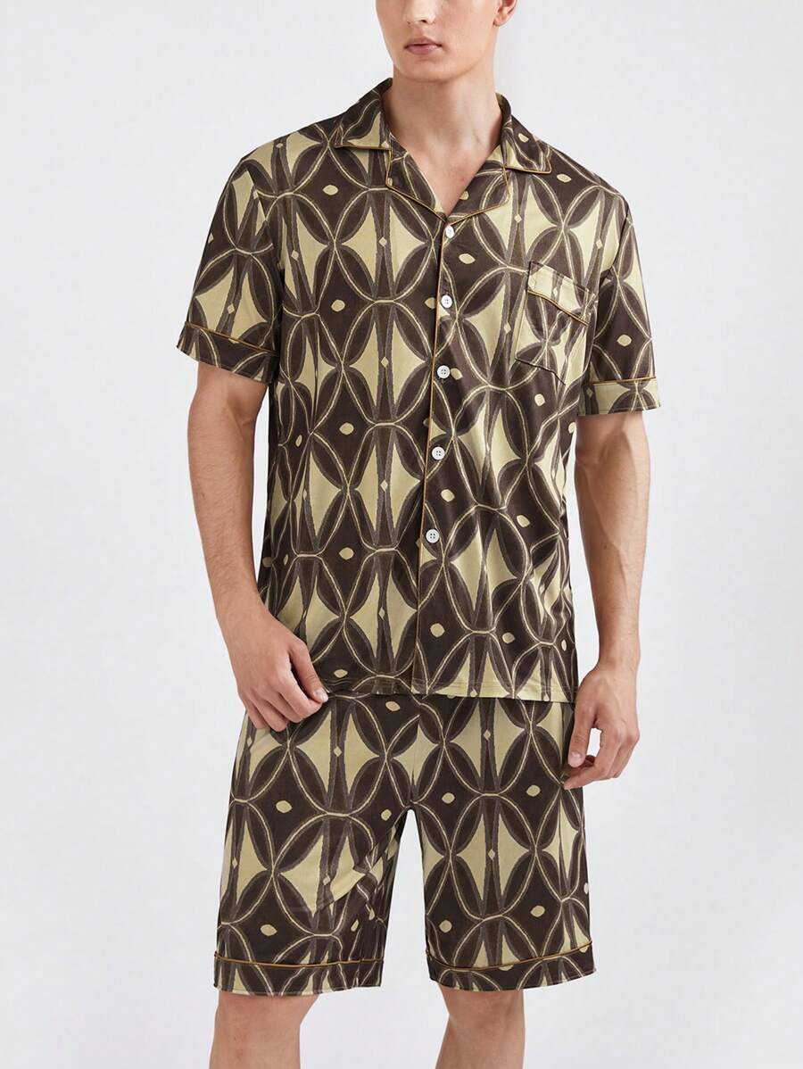 男士印花短袖和短褲家居套裝 - 彩色 - 查看 1