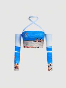 SHEINNeu Zabawa  Nadruk plażowy Topy - Wielokolorowe - Zobacz 1