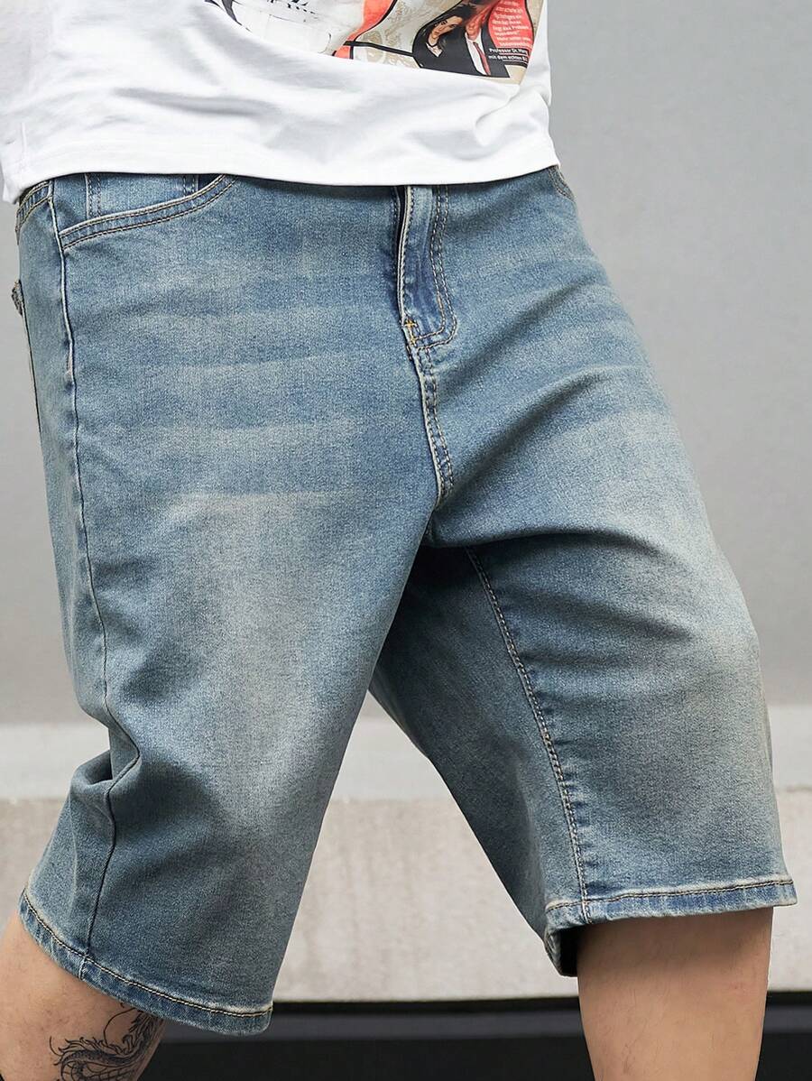 Manfinity Homme Men's Casual Denim Bermuda Shorts With Pockets - Blue - View 1