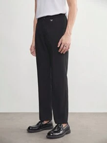 AKNOTIC Business Casual Easy Care Men's Old Money Style Woven Slim Straight Business Suit Pants Suitable For Spring And Summer - Black - View 6