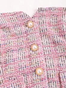 Sweetra Women's Fashionable Plaid Strapless Top And Skirt Set Y2K Outfit  - Ružičasta - Prikaz 4