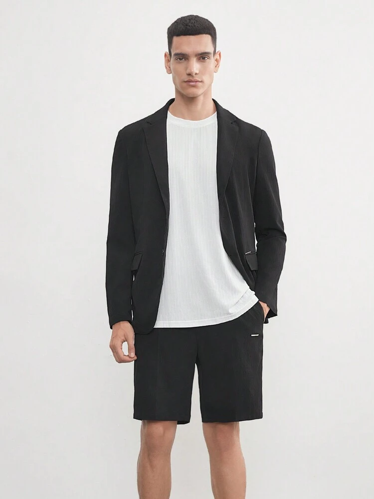 2 Peças Terno Masculino Preto Sem Rugas e Fácil de Cuidar em Estilo Money Antigo com Tecido Elástico Lavável Para o Verão