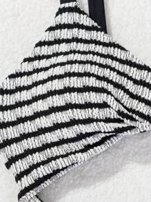 SHEIN Swim Summer Women's Striped Printed One-Piece Swimsuit - Black and White - View 6