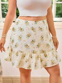 Dreamara Jupe plissée de grande taille à motif floral texturé de plusieurs couleurs, style pastoral romantique