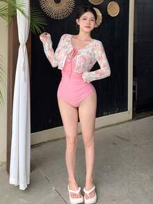 DAZY Áo kimono ren ngắn dành cho nữ với họa tiết hoa cho kỳ nghỉ ở bãi biển/hồ bơi - Nhiều màu - Xem 7