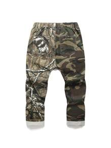 Teen Boy Street Style Camuflaj Blocare de culoare Blugi cu talie elastică