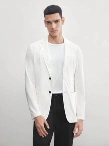 AKNOTIC Business Casual 亚麻风格男士白色纯色梭织西装外套，夏季和秋冬皆宜 - 白色 - 查看 3